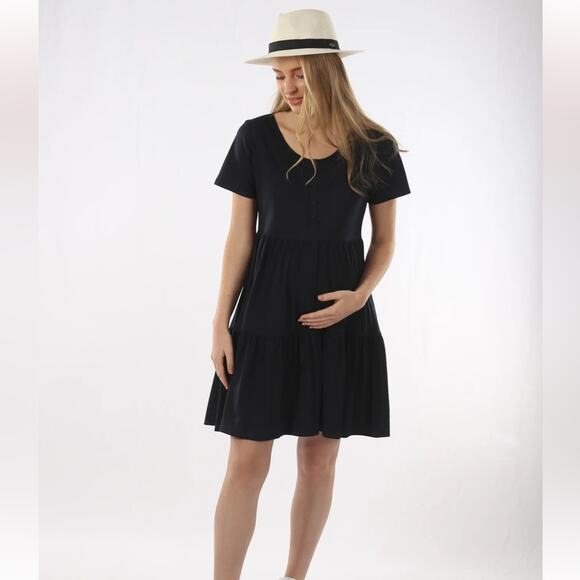 Angel Maternity Tiered Mini Black Maternity Short Sleeve Dress Size Medium - Picture 11 of 11